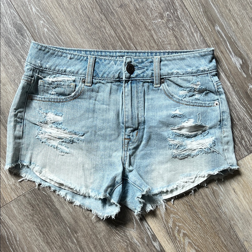 American Eagle Outfitters Light Blue Distressed Jean Shorts